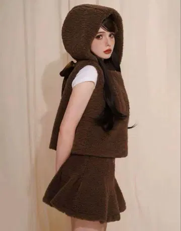 보아 리본 웜 베스트 & 플리츠 스커트