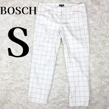 보쉬 BOSCH 면린넨 체크 무늬 크롭 팬츠 36 S 화이트