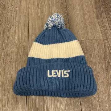 LEVI'S 폼폼 니트 모자 파랑/화이트