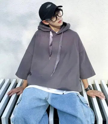 neos/빅 실루엣 리본 하프 슬리브 풀 후드티