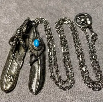 깃털 모티브 터콰이즈 실버 목걸이