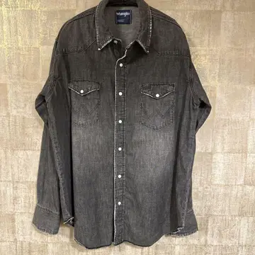 Wrangler 다크 그레이 데님 셔츠 웨스턴