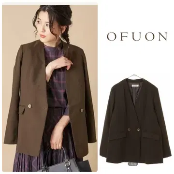 OFUON [세탁기 사용 가능/이지케어] 더블 브레스트 칼라리스 자켓