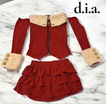 d.i.a. 셋업 미니스커트 팬츠 빨간색 겨울 라메 산타 코스프레