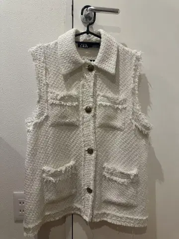 ZARA 화이트 프린지 트위드 베스트 자켓