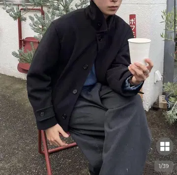 nugu daiki 프로듀스 버튼 하프 코트 블랙 남성용 한국