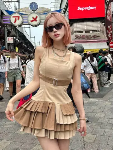 Darich 언더 벨트 플리츠 미니 원피스