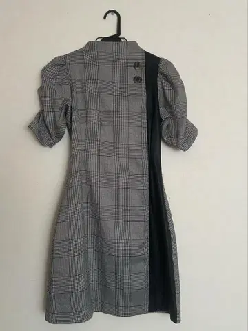 에이미 이스트 월 가죽 콤비 체크 원피스