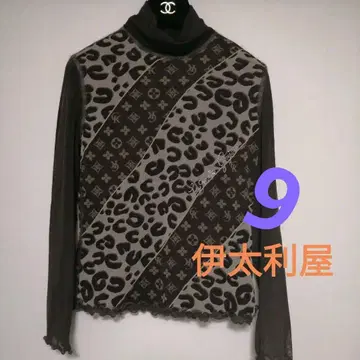 이타리야 / 레오파드 무늬 하이넥 긴팔 상의