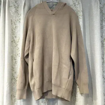 Theory 베이지 후드 부착 니트 후드티 S