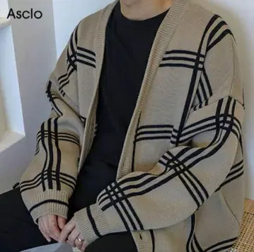 Asclo 에쥬크로 체크 무늬 니트 가디건