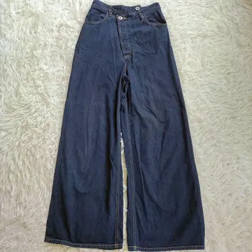 나곤스탠스 변형 와이드 데님 팬츠 인디고 버튼 플라이 와이드 팬츠