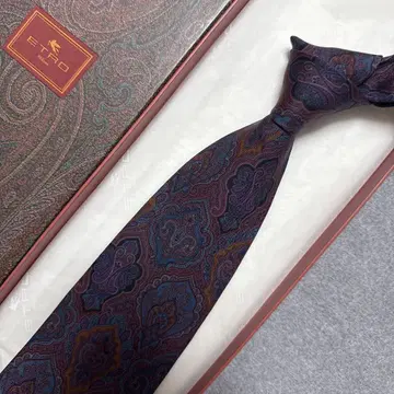 새상품급 에트로 넥타이 네이비 적자색 페이즐리 무늬