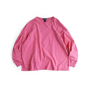 90s 00s 랜즈엔드 핑크 무지 긴팔 티셔츠 짧은 기장 벚꽃색 심플