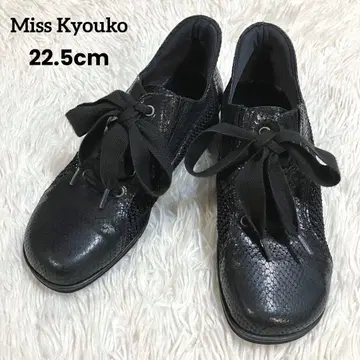 미스쿄코 가죽 스니커즈 메쉬 레이스업 리본 22.5cm 블랙