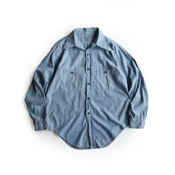 60s 70s 샴브레이 셔츠 워크 빈티지 긴팔 분위기계 누더기