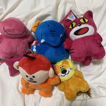타베코 동물 봉제 인형 키링 하마 코끼리 고양이 원숭이 사자 5개