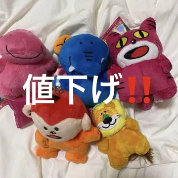 타베코 동물 봉제 인형 키링 하마 코끼리 고양이 원숭이 사자 5개