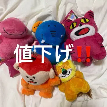 타베코 동물 봉제 인형 키링 하마 코끼리 고양이 원숭이 사자 5개