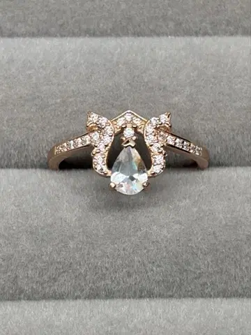 레인보우 문스톤 로즈 골드 페어 쉐이프 반지