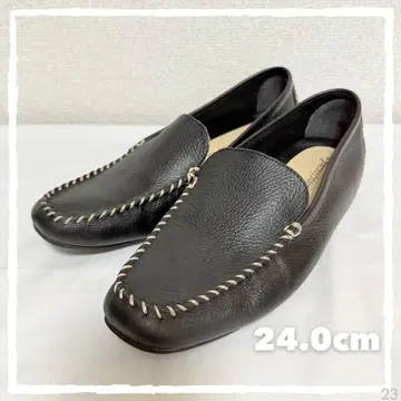 [ 새상품급 ] 여성용 블랙 가죽 모카신 천연 가죽 로퍼 24cm