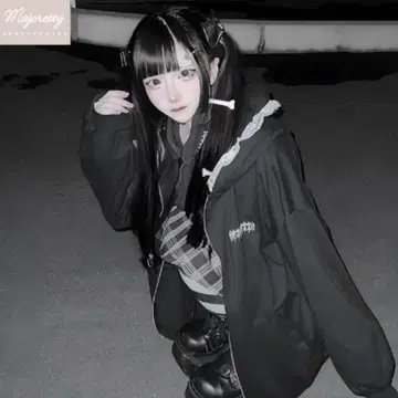 아베일 majoretty 마조레티 고양이 귀 지퍼 후드티 검정 블랙