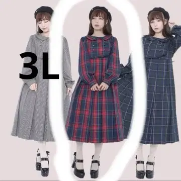 미나카타 유이 시마무라 타탄 체크 원피스 3L 빅 사이즈 빨간색 새상품급