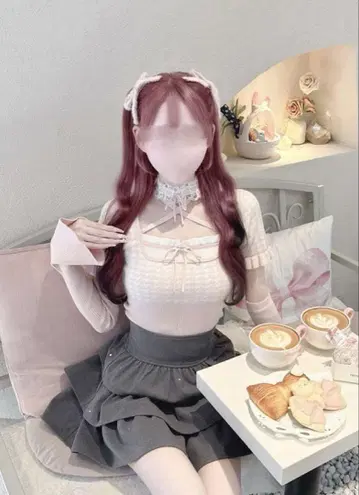 허니뮤우 레이스 초커 포함 하운드투스 체크 상의