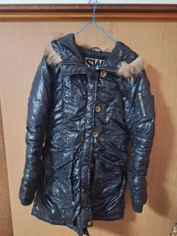 블랙 후드 부착 롱 다운 자켓 y2k 그런지
