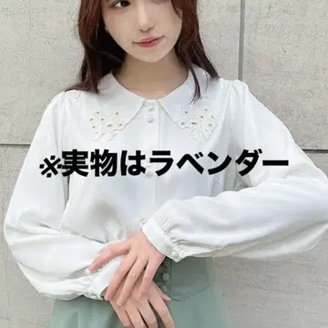 핀토 미니 부케 자수 컷워크 옷깃 블라우스 라벤더