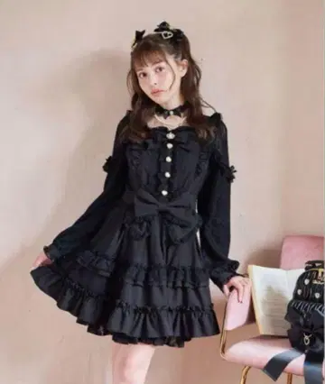 LIZLISA 블랙 프릴 원피스 긴팔 지뢰계