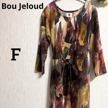 Bou Jeloud 멀티 컬러 긴팔 원피스 허리 리본 포함 프리