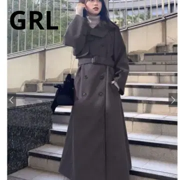 새상품 GRL 페이크 울 트렌치코트 차콜 더블 브레스트 롱 F