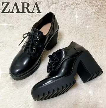 ZARA 통굽 로퍼 숏부츠 힐 블랙 레이스업