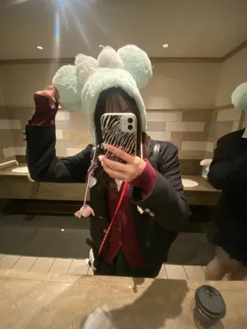 민트 그린 토끼 귀 모자