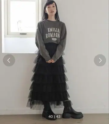 플레어 롱 스커트 튤 블랙