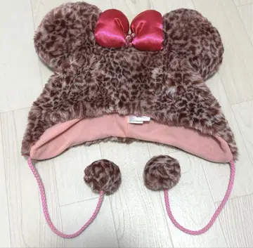 미니 귀 포함 핑크 레오파드 모자 디즈니 미니 팬캡 레오파드 무늬