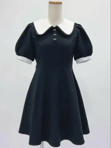 배색 각 옷깃 세일러 파이핑 리본 원피스
