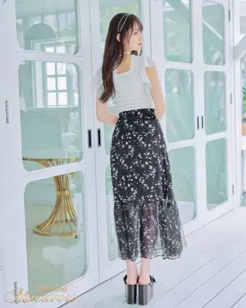 미셸 마카롱 아메리 플뢰르 롱 스커트 블랙 F 사이즈 z385