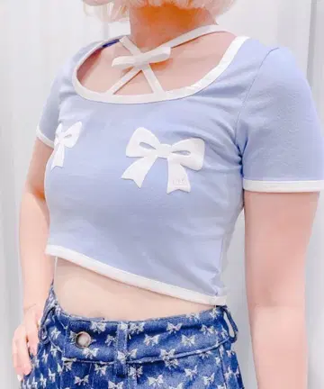 lilLilly 바이컬러 리본 T셔츠