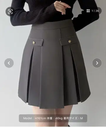 mipiarl 이너 팬츠 부착 골드 버튼 플리츠 미니 스커트