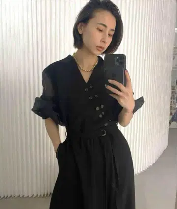 아메리 빈티지 시스루 소매 블랙 롱 드레스 팬츠 드레스 S 사이즈