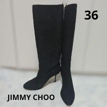 JIMMY CHOO 블랙 라메 믹스 롱 부츠