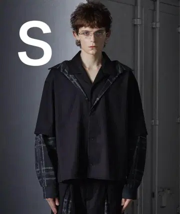 GRANCY 레이어드 디자인 오픈 카라 셔츠 블랙 S 사이즈