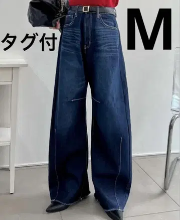 Re: EDIT 밑단 프린지 배럴 레그 데님 팬츠 네이비 M 커브 데님