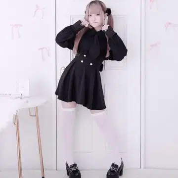 Palelfy 넥타이 포함 케이프풍 원피스 블랙 (넥타이 미포함)