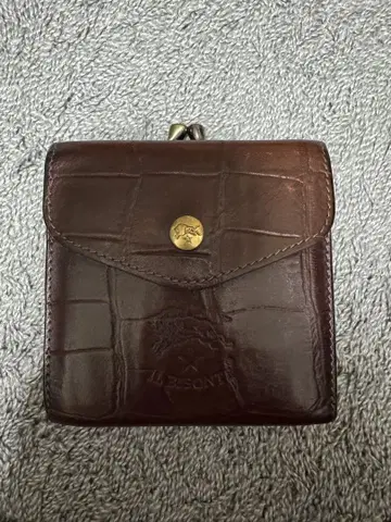 IL BISONTE 브라운 가죽 접이식 지갑 가마구치