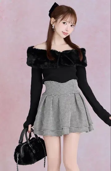 미셸 마카롱 슬림 레그가 되는 스커트 하운드투스 체크 패턴 XS