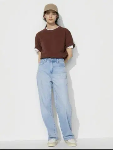 유니클로 와이드 스트레이트 청바지 블루 22인치