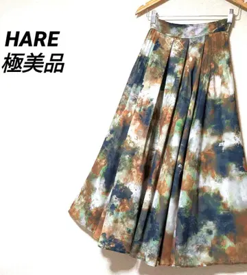 HARE 아트 턱 스커트 플레어 스커트 회화 허리밴딩 올 패턴 꽃무늬